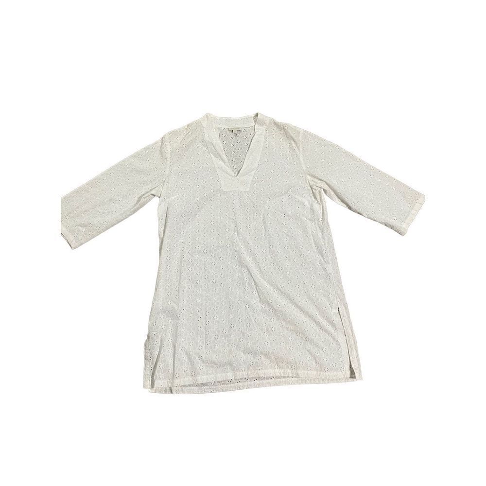 Talbots Vneck white sheer cotton tunic medium